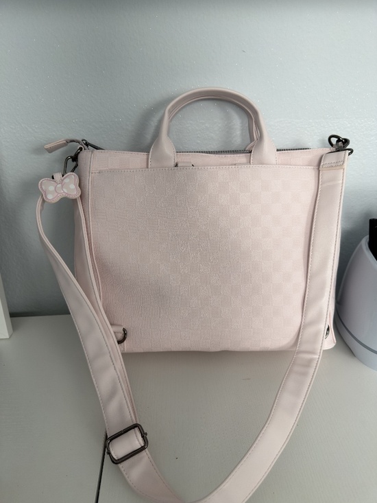 Loungefly Minnie Mouse Pink Checkered Convertible Backpack Tote Used